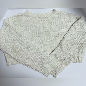 Willow & Wind Cropped Chunky Square Weave Ivory Knit Sweater Women’s L